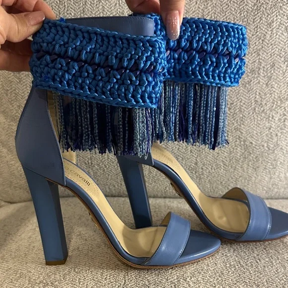 Roberto Cavalli - size 36 Light Blue Women's Fringe Heeled Sandals - Picture 2 of 9